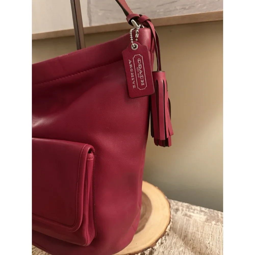 Coach Legacy Archival Red Bucket Hobo Bag Leather Turnlock Pocket G1269-21193